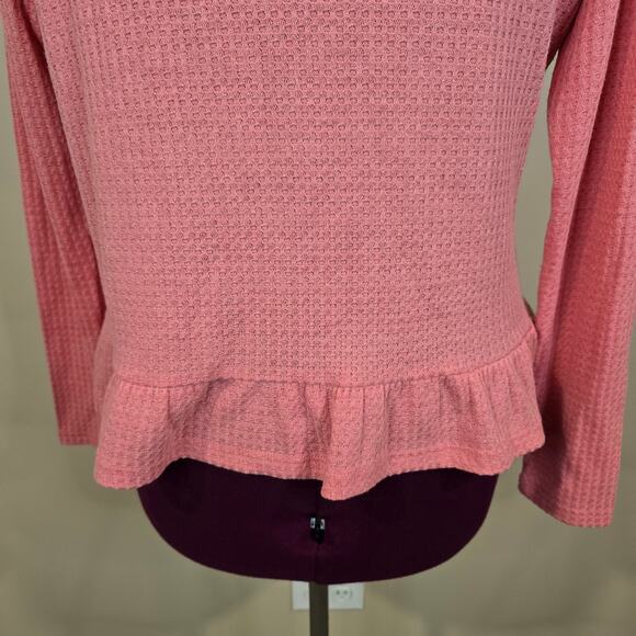 Women's LC Lauren Conrad Pink Shimmer Waffle Knit Hooded Top | Size Medium - Picture 7 of 11